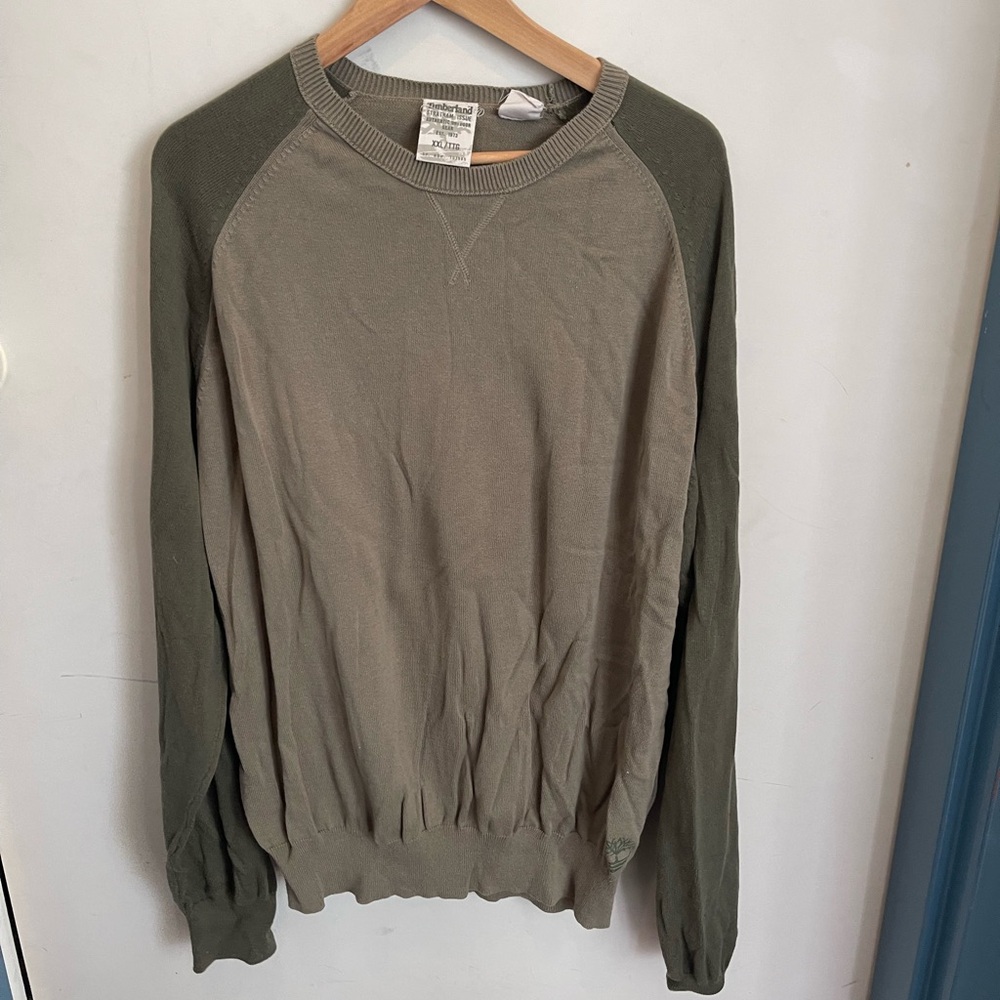 Timberland Two-Tone Olive Raglan Crewneck Sweater